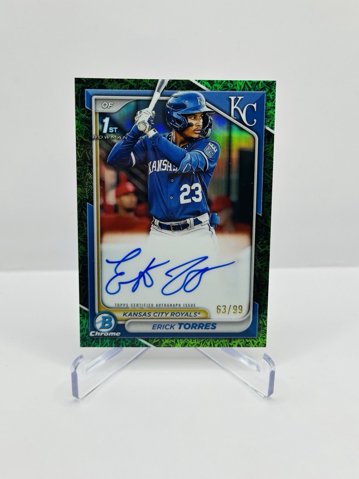 2024 Bowman Chrome Erick Torres Royals 1st Green Grass Auto /99