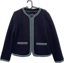 Talbots Petites Blazer Jacket Navy Blue Zip Crop Woven Occasion Formal Size 10