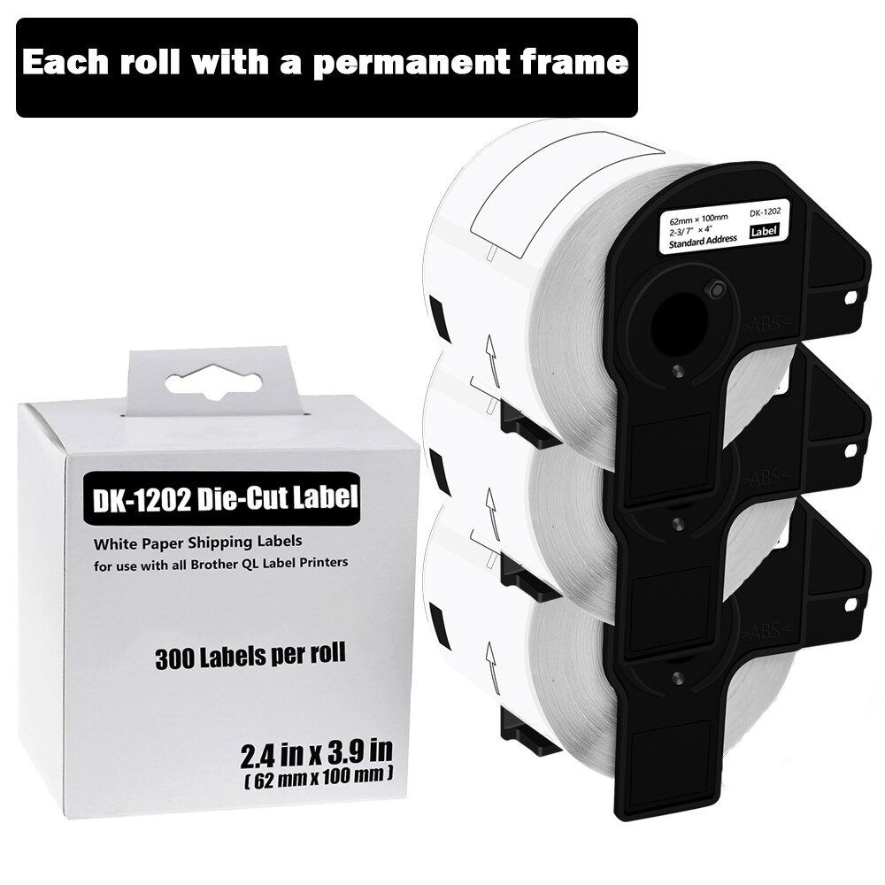 vhbw rotolo etichette con supporto 62mm x 100mm (300 etichette) compatibile con Brother PT QL500BW, QL-550, QL500BS etichettatrice bianco