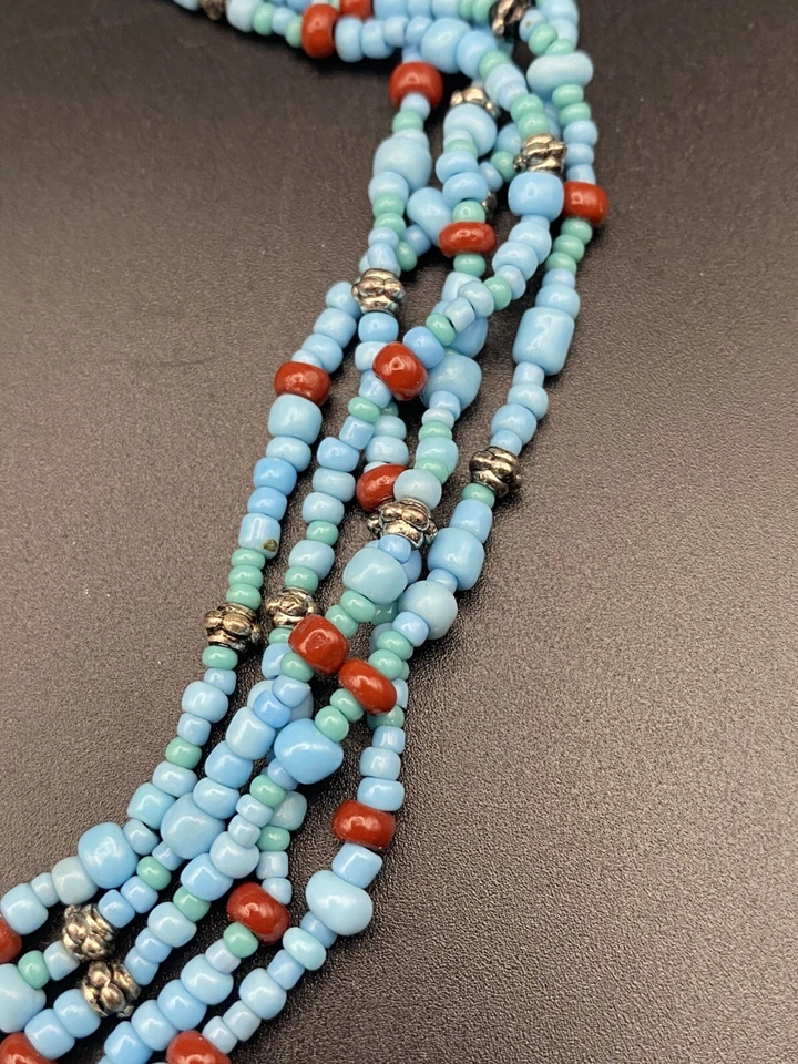 Ожерелье Моне бирюзового цвета с несколькими нитями бабочка серебристый тон подвеска 16+2 дюйма - Изображение 3 из 4