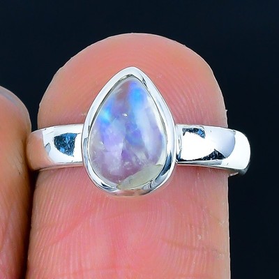 Regenbogen Mondstein Stein 925 massiv Silber Art Deco Statement Ring Schmuck Gr. 7