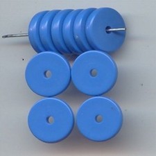 18 VINTAGE SPRING BLUE ACRYLIC 3x14mm. ROUND DISC SPACER BEADS 6161