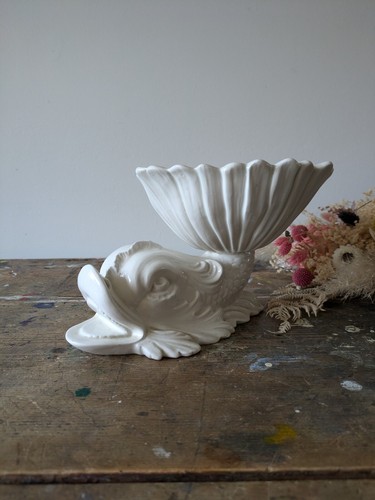 Rare Vintage Rita-Dal-Pra - Italian Ceramic Dolphin Fish White Ornamental Bowl - Picture 2 of 10