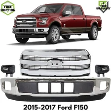 Front Bumper Chrome & Fog Lights Assembly Kit For 2015-2017 Ford F-150 Truck