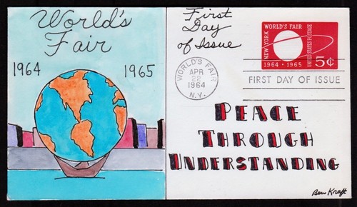1964 BEN KRAFT Hand Drawn & Painted NEW YORK WORLD'S FAIR First Day Cover FDC