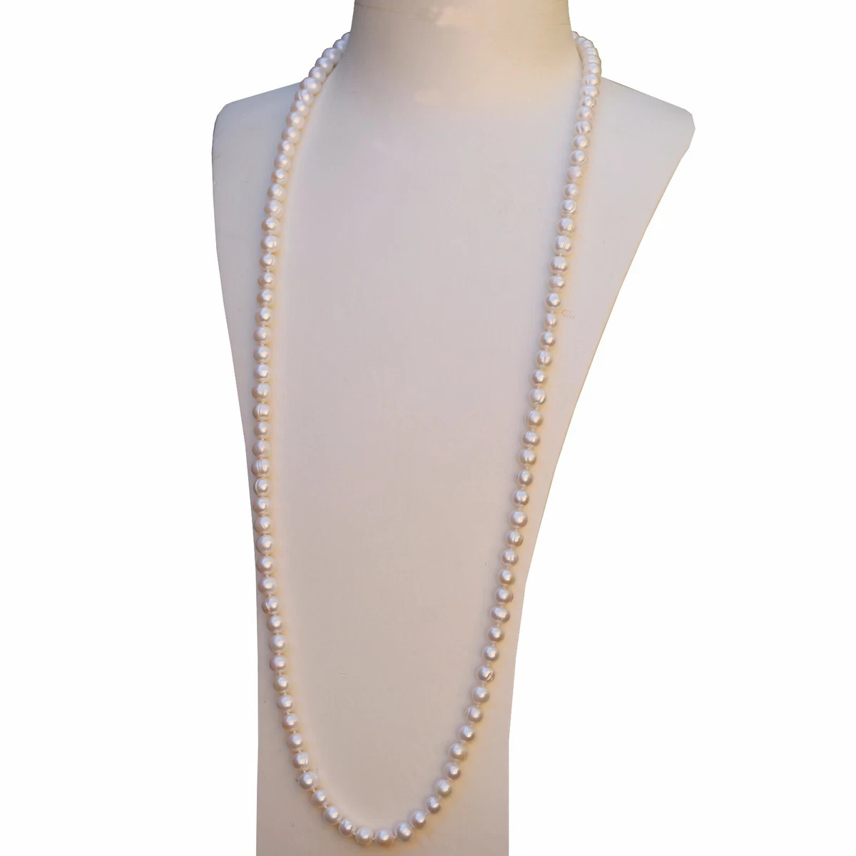 Baroque 7mm Freshwater cultured pearl Natural White good luster necklace 80cm
