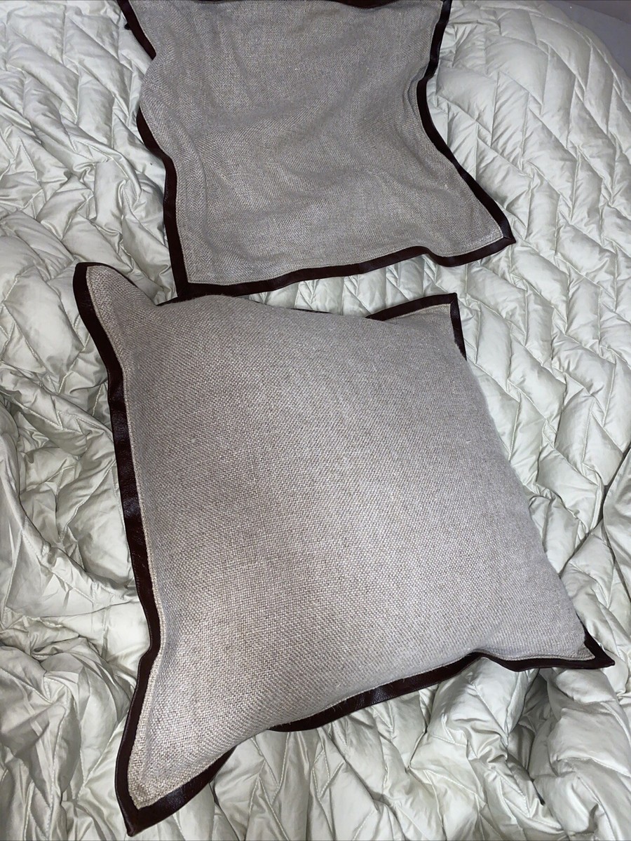 Arhaus Linen Hemp Leather Trim Pillow Cover Set Of