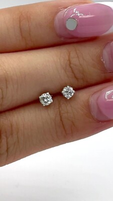 Natural Round Cut Diamond Stud Earrings 14K White Gold Screw Back 0.30CTW
