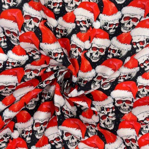 CC330 - 100% COTTON DIGITAL PRINT FABRIC - SANTA SKULLS - BLACK / RED - Picture 6 of 6