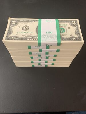 #ad 100 TWO DOLLAR BILLS $2 UNCIRCULATED SEQUENTIAL 2017A Free Priority Shipping $259.99