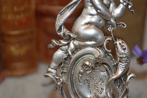 Antik Französisch 800 Sterlingsilber Cherub Fischer Fisch Menü Kartenhalter Markenzeichen - Bild 4 von 8