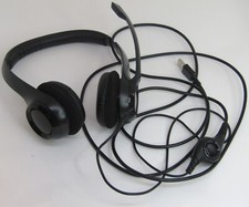Logitech Logi USB Headphone Headset Mic Wired Black Volume Control Gaming.