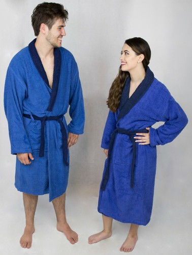 Damen Baumwolle Frottee Bademantel Kontrastkragen Schal Damenkleid Spa Morgenmantel - Bild 5 von 41