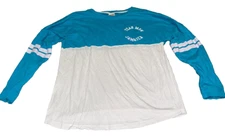 Island Tees Jersey Womens Size Large L Yeah Mon Teal & White Long Sleeve Jamaica