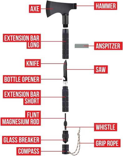 POLE9 Survival Axe 11-In-1 Multitool Axe - Outdoor Axe with 11 Functions of C... - Picture 7 of 7
