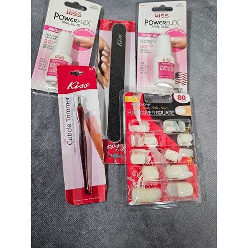 Kiss 5 Piece Lot Cuticle Trimmers Nail Glue 80 Full Cover Square Short Nail - Picture 4 of 7