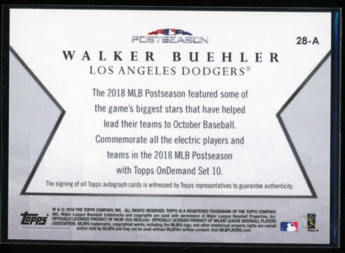 WALKER BUEHLER 2018 Topps On Demand Postseason Rookie RC Auto Autograph Red Sox - Picture 2 of 2