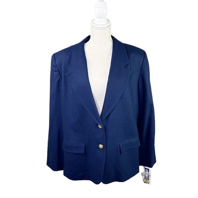Pendleton 100% Virgin Wool Blue Blazer Jacket Gold Button Womens Size 20 Plus