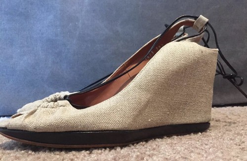 Sandalia Dries Van Noten cubierta de lino natural con punta de peep talla 39,5 o 9 - Imagen 9 de 12