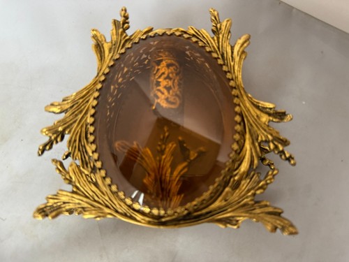 Vtg Ormolu Perfume Bottle&Jewelry Box Beveled Amber Glass Filigree French Rococo - Picture 14 of 23