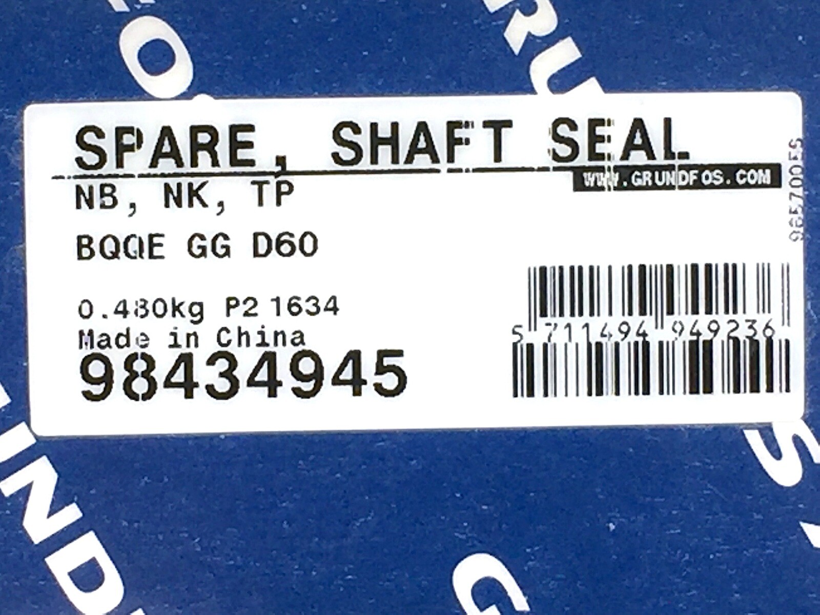 Grundfos 98434945 Shaft Seal BQQE GG 60mm Shaft D60 Spare NB, NK, TP eBay
