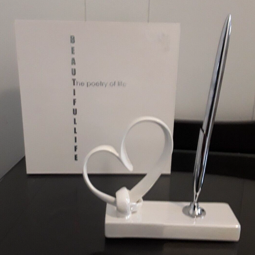 Pen Holder Stand Heart Shaped Paper Weight Swivels Ceramic Beautiful