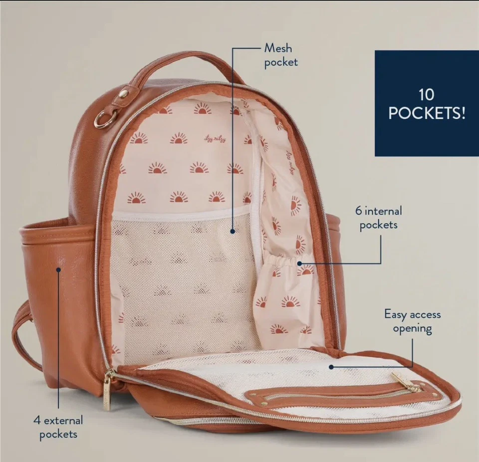 Itzy Ritzy Cognac Mini Diaper Bag Backpack NEW DESIGN / TikTok Viral! - Image 3 of 4