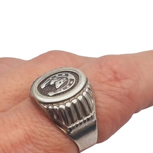 925 Silver Horse Seal & Horseshoe Ring, Italian Jewelry. - Picture 6 of 10