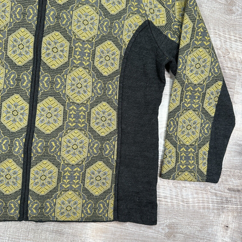 Icelandic Zip Yellow Gray Wool Blend Zip Pockets Women Knit Jacket Sweater Sz 2X - Picture 3 of 11