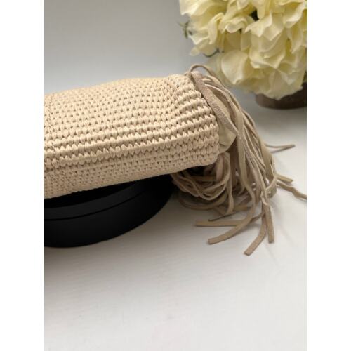 Maje Textile And Raffia M Beige Ecru Woven Tassel Fringe Boho Bag Clutch RTR - Picture 6 of 12