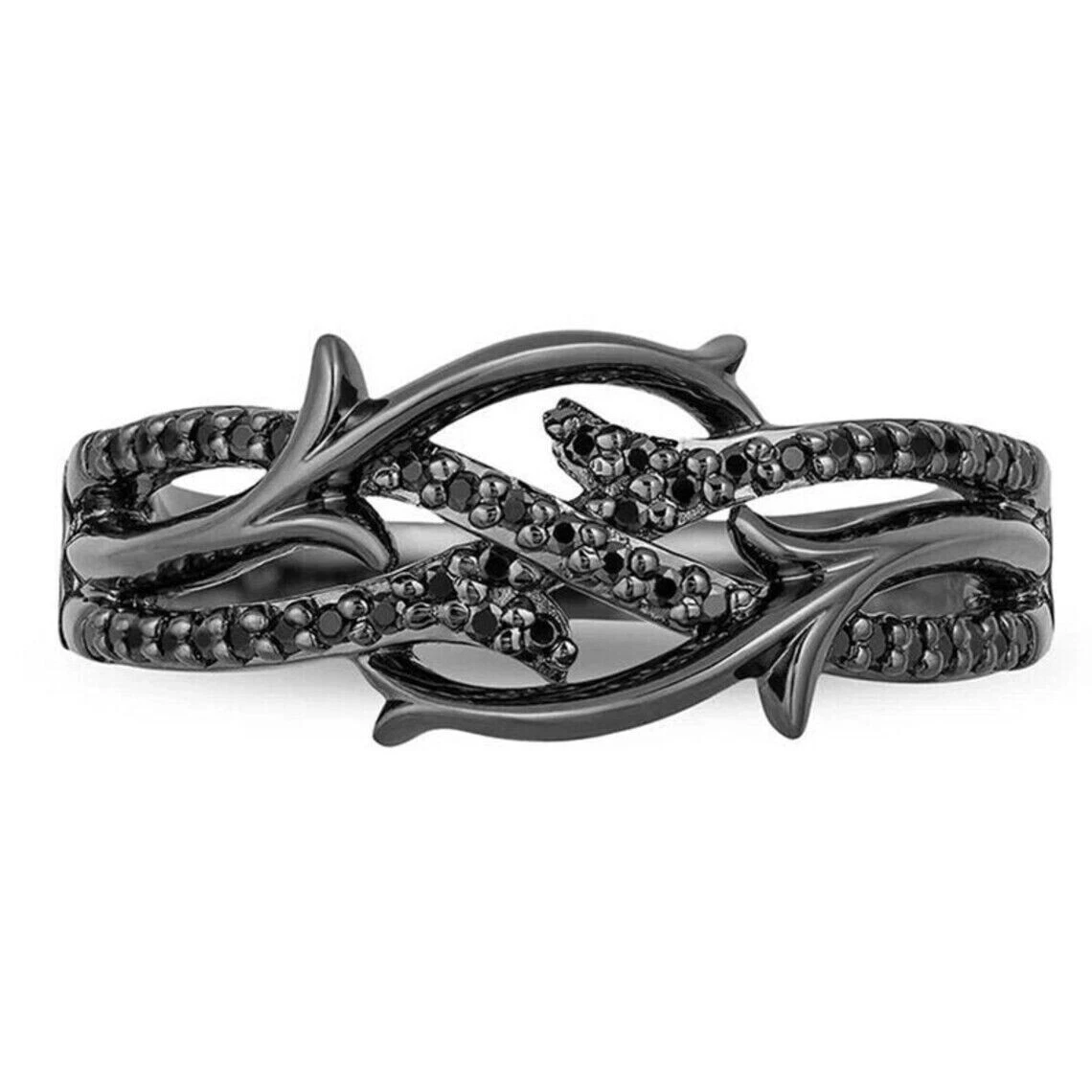 Bague Couleur Or Avec Cabochon Résine Onyx Noir Et Cristaux - Taille 51, Unisexe, Occasion