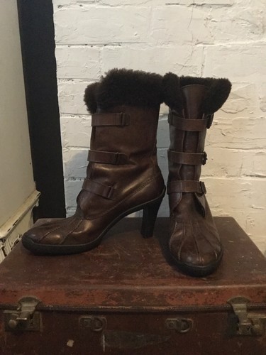 WOMENS BOOTS SIZE 8 BROWN LEATHER DESIGNER RALPH LAUREN FUR TRIM WORN ON FILM - Picture 5 of 8