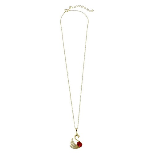 SWAN NECKLACE PENDANT W/ LAB RUBY & ACCENTS/14K YELLOW GOLD OVER STERLING SILVER - Picture 2 of 2