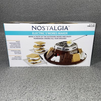 NEW Nostalgia Indoor Electric Stainless Steel S'mores Maker 4 Compartment Trays