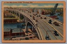 Vintage Main Avenue Bridge Cleveland, Ohio Vintage Linen Postcard #1930