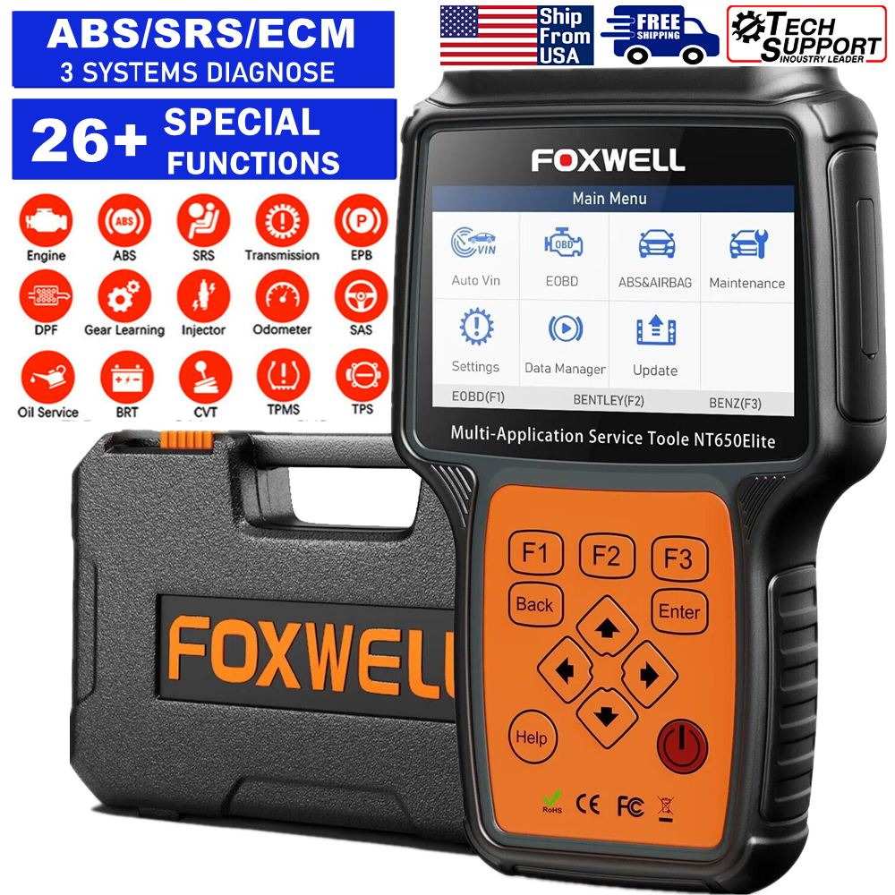 FOXWELL NT650 Elite Car OBD2 Scanner Code Reader ABS SRS Engine