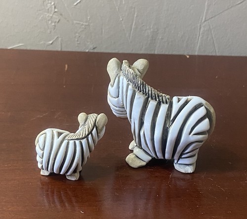 Vintage Artist Pair Ceramic Raku Zebra Hand Painted Figure Statue Decor - Picture 6 of 9