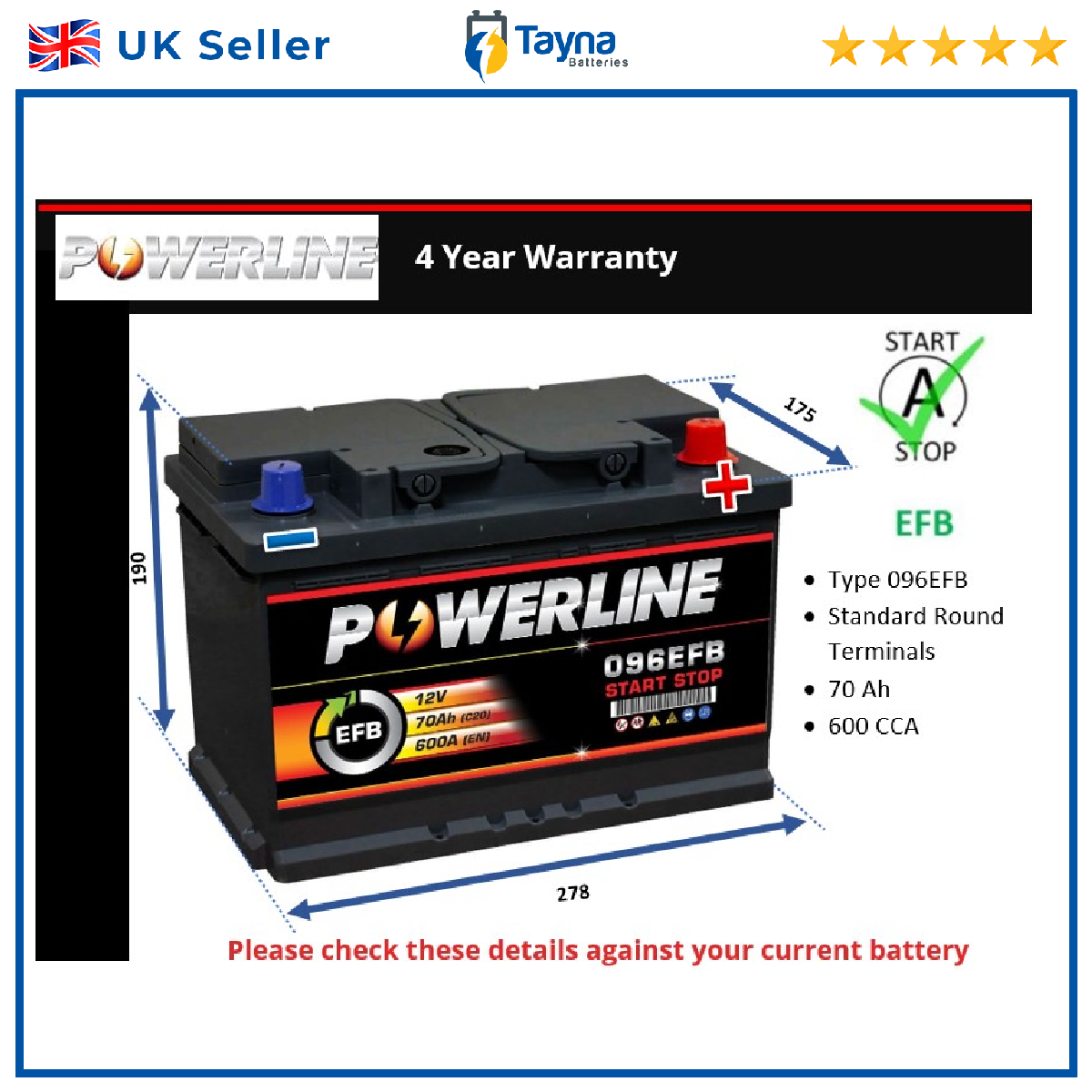EFB Battery fits SEAT ARONA ATECA TARRACO ALTEA EXEO IBIZA 096 EFB 600A