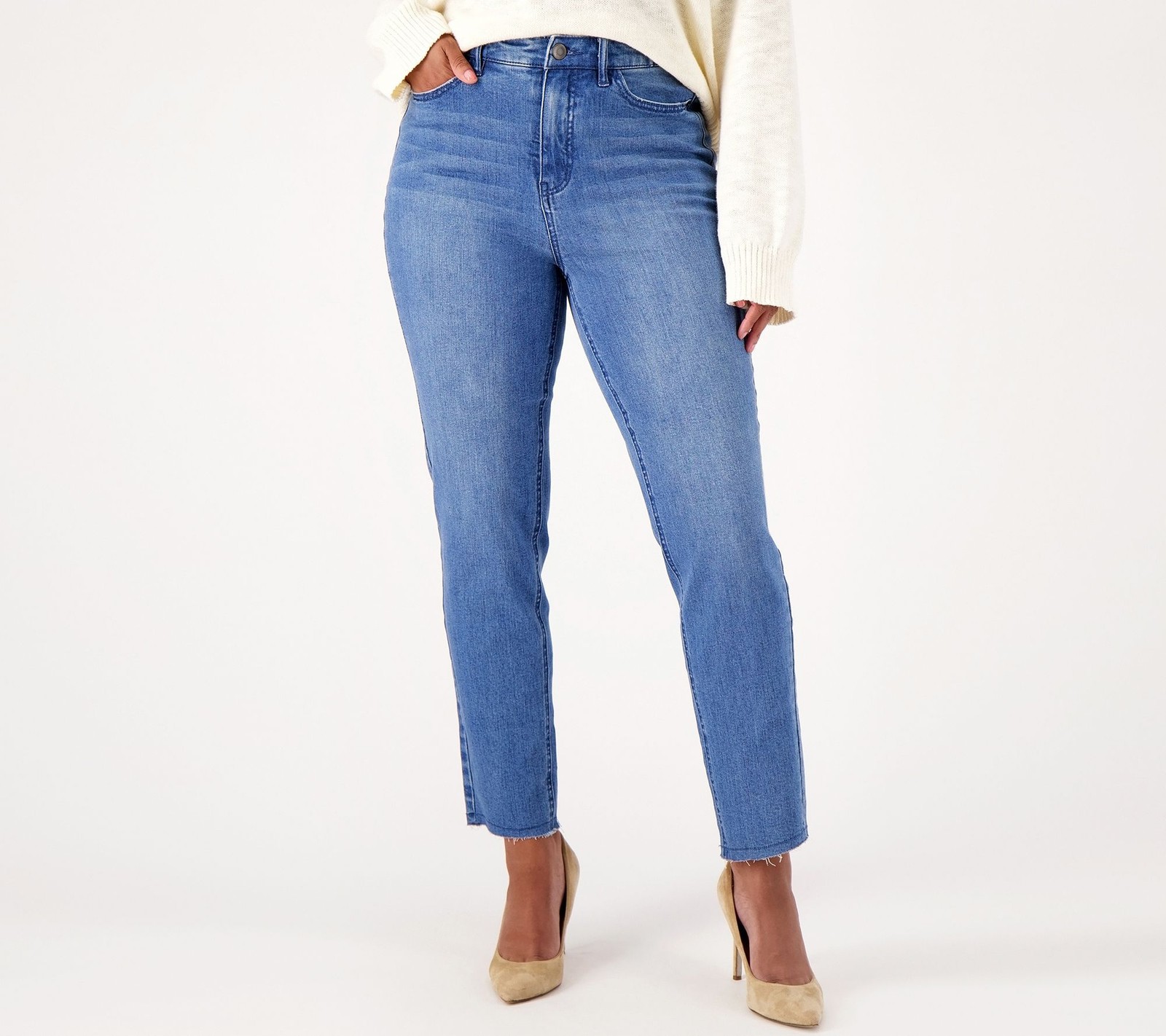 Girl With Curves Women's Pants Sz 0 Raw Hem Regular Girlfriend Blue A546108