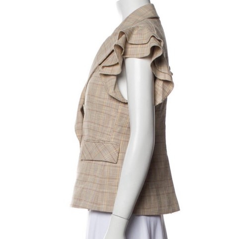 Veronica Beard Janae karierter Rüschen Blazer Jacke Knopfleiste khaki bunt Größe 0 neu mit Etikett - Bild 8 von 10