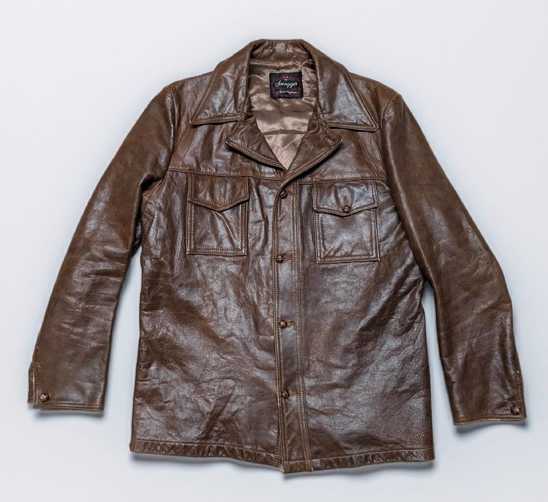 vintage 1970s trucker jacket LAMBSKIN brown leather 40 shirt-jac