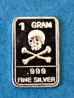 1 Gram Silver Bar  "  Skull and Cross Bones "  Design..