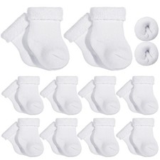 10 Pairs Preemie Baby Terry Cotton Turn Cuff Socks for Newborn Girls Boys - N...