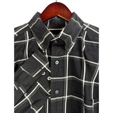 Nautica Mens XL Black White Plaid Button Down Shirt 80s Two Ply Cotton Casual