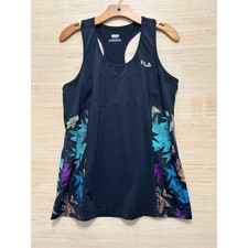 Fila Sport Womens Racerback Tank Top Black Geometric Side Panels XL RN73277