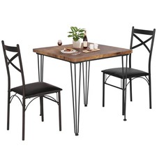 3-Piece Dining Room Kitchen Table and Pu Cushion Chair Sets for Small Space