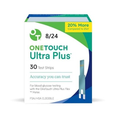 One Touch Ultra Plus Test Strips 30 8/24  - free shipping