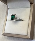 1 CTW Square Cut Emerald & Diamond (Lab created) Ring 925 Silver Sz 8 May Births — photo 9