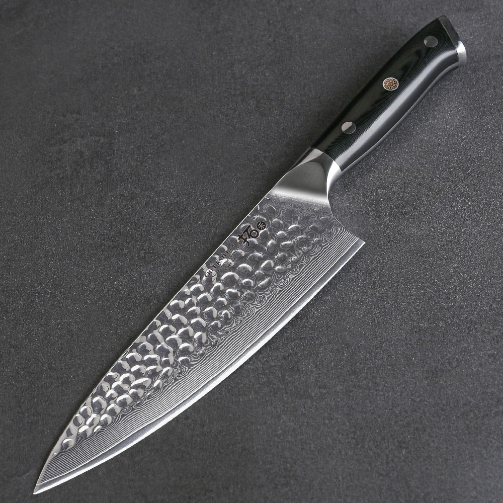 Cuchillo de cocina 21 cm Japón VG10 Damasco acero martillado cuchillo de cocina con mango G10