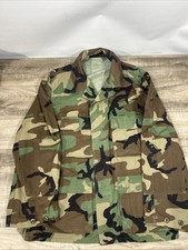 Combat Coat BDU Mens Large Long Woodland Camo Military Jacket